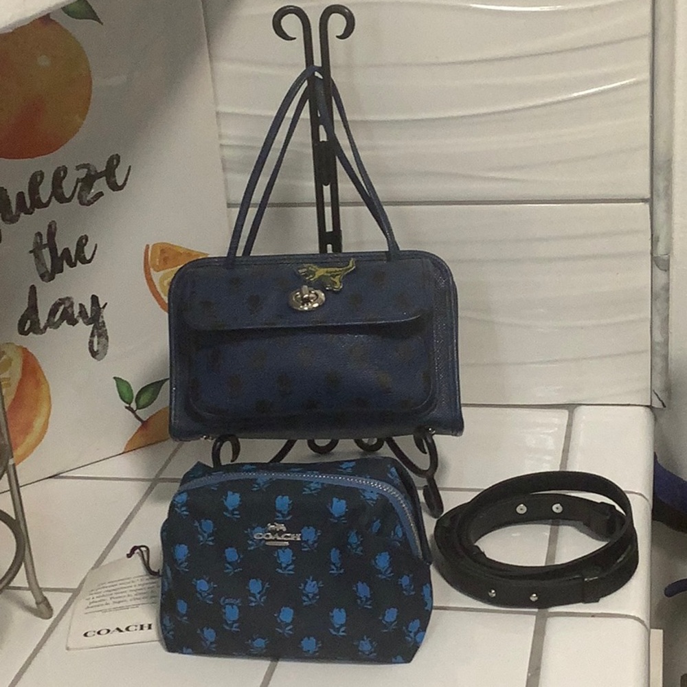 Coach Blue Floral Women's Bag Set, Excellent Condition